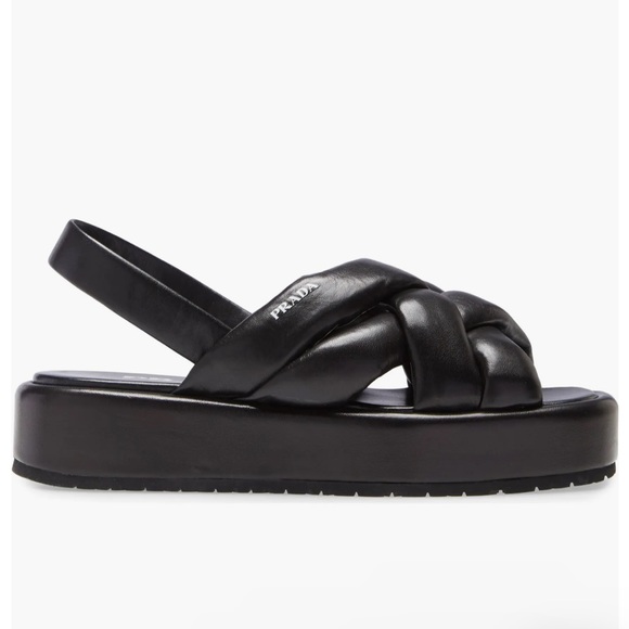Prada Leather Slingback Weave Strap Platform Sandals, Size 9 - Picture 4 of 13